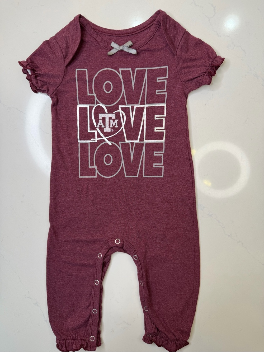 Colosseum Texas A&M Aggies Baby Romper 3-6M Love Graphic Ruffle Sleeve